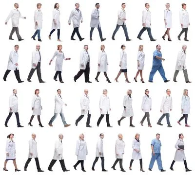 Group of doctors in motion isolated on white Stock Photos