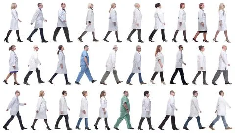 Group of doctors in motion isolated on white Stock Photos