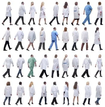 Group of doctors in motion isolated on white 스톡 사진