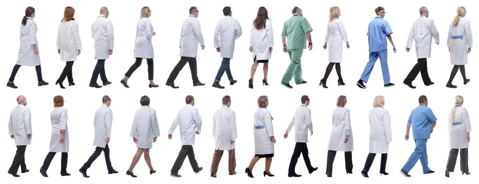 Group of doctors in motion isolated on white Foto stock