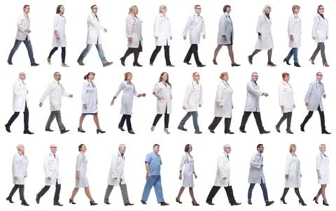 Group of doctors in motion isolated on white Stock Photos
