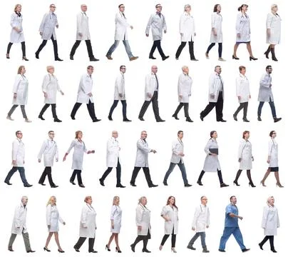 Group of doctors in motion isolated on white Stock Photos