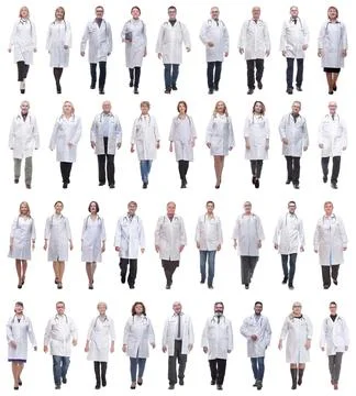 Group of doctors in motion isolated on white Foto stock