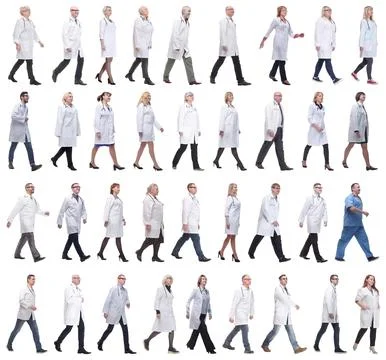 Group of doctors in motion isolated on white Stock Photos