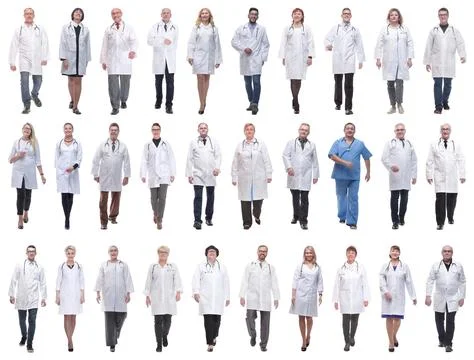 Group of doctors in motion isolated on white Stock Photos