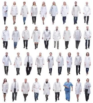 Group of doctors in motion isolated on white Foto stock