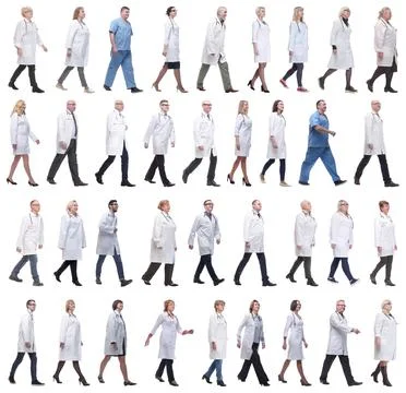 Group of doctors in motion isolated on white Stock Photos