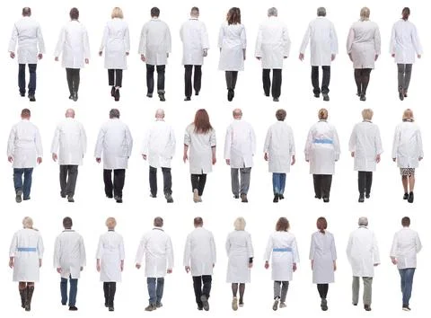 Group of doctors in motion isolated on white 스톡 사진
