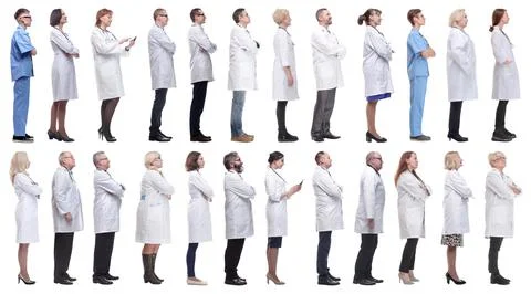 Group of doctors in profile isolated on white Stock Photos