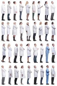 Group of doctors in profile isolated on white Stock Photos