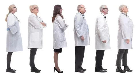 Group of doctors in profile isolated on white 스톡 사진