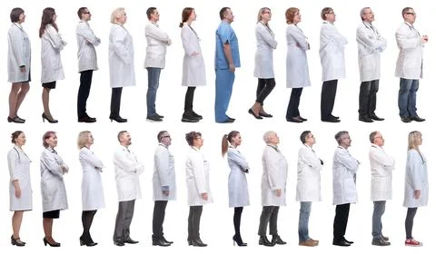 Group of doctors in profile isolated on white Stock Photos