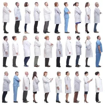 Group of doctors in profile isolated on white Stock Photos