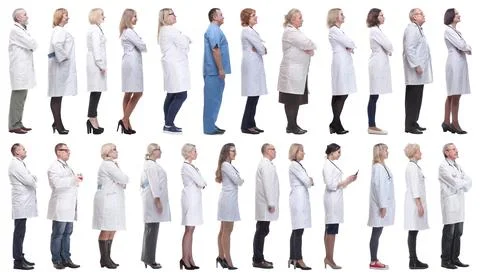 Group of doctors in profile isolated on white Stock Photos