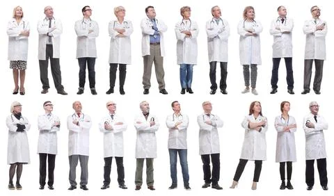 Group of doctors standing in full length isolated on white 스톡 사진