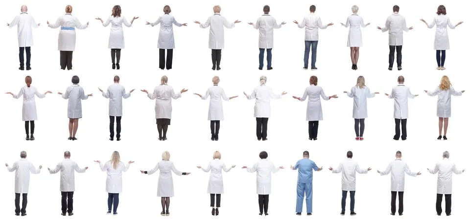 Group of doctors standing with their backs isolated Stock Photos