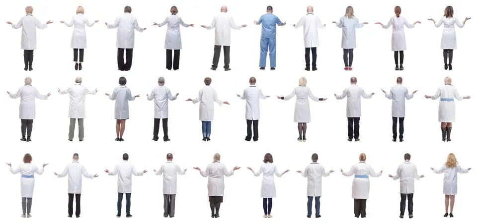 Group of doctors standing with their backs isolated Foto stock