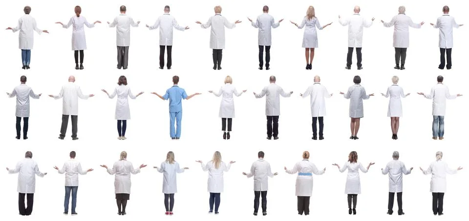 Group of doctors standing with their backs isolated Stock Photos
