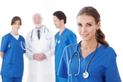 Group of doctors on white Stock Photos