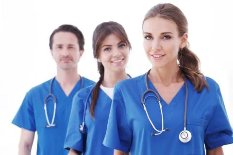 Group of doctors on white Stock Photos