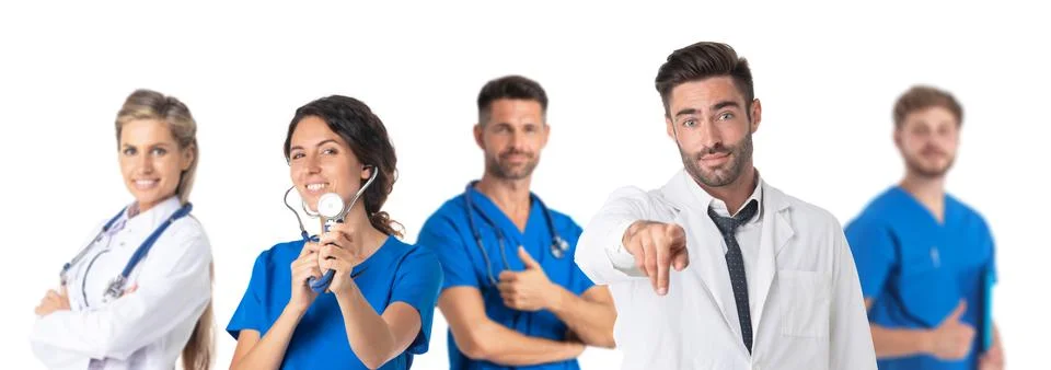 Group of doctors on white Stock Photos