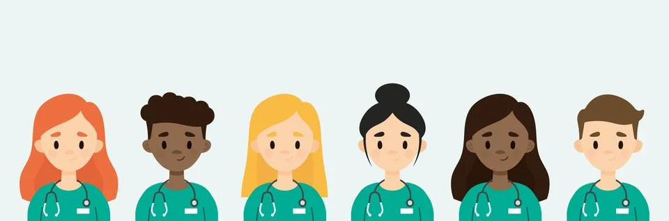 Group of doctors/nurses wearing stethoscopes. Stock Illustration