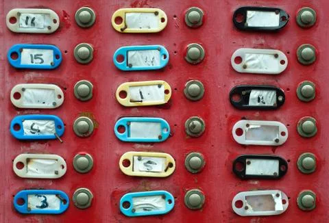 Group of doorbells with empty labels Stock Photos