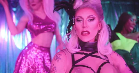 Group of Drag Queens Performing Show on Stage Stock Footage 194271653