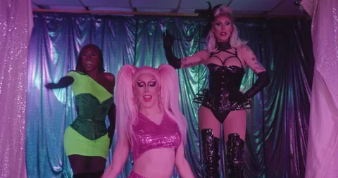 Group of Drag Queens Performing Show on Stage Stock Footage 194276967
