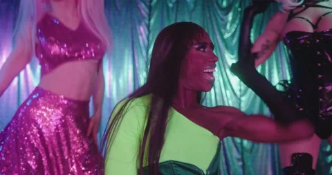 Group of Drag Queens Performing Show on Stage Stock Footage 194278862