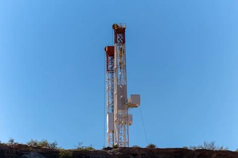 Group of drilling rigs in Vaca Muerta (Neuquen) Stock Photos