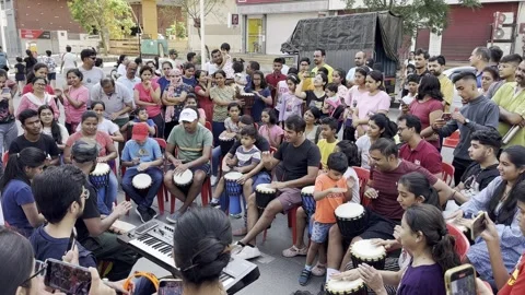 Group drum session 4k city events pune Stock Footage 248349417