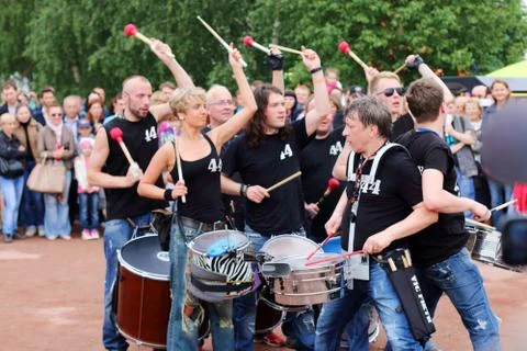Group of drummers 44 Drums Stock Photos