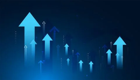 Group of dynamic background with glowing blue arrows illustrates positive d.. Stock Illustration