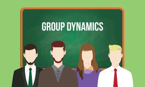 Group dynamics concept in a team illustration with text written on chalkboard Stock Illustration