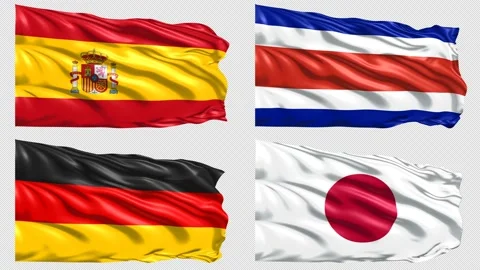 Group E Soccer World Cup 2022 Qatar 4 Flags loop Stock Footage 221512121