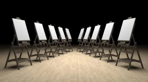 Group easels 3d rendering Stock-Illustration