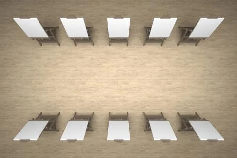 Group easels top view 3d rendering Stock Illustration