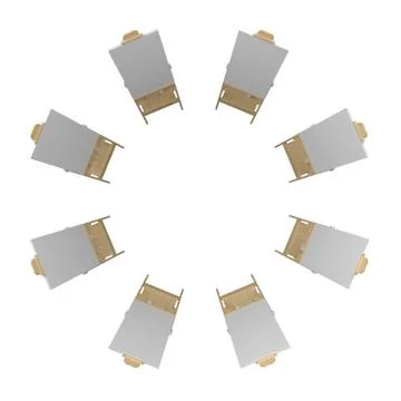 Group easels top view isolated on white 3d rendering Illustrazione stock