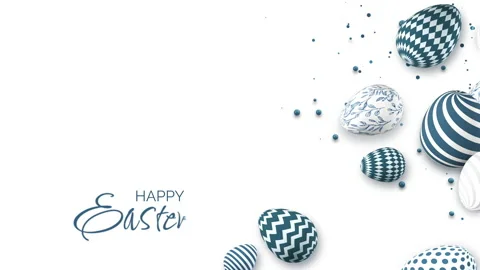 Group of Easter 3D eggs painted with blue patterns. White background Stock Footage 234004029