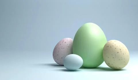A group of easter eggs on light blue background, 3d rendering Stock Illustration