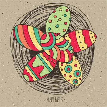 Group of Easter eggs in nest Stock Illustration