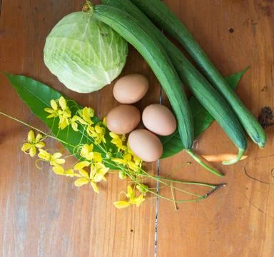 Group of eggs , chilli , vegetable, vegetable zucchini,Tablets colored peppers Stock Photos