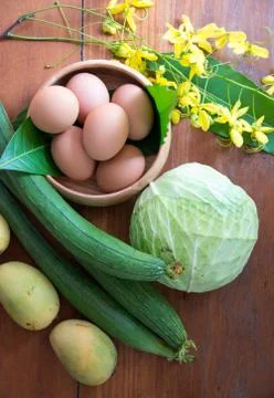 Group of eggs , chilli , vegetable, vegetable zucchini,Tablets colored peppers Stock Photos