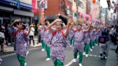 Group of elderly people dancing in Shitamachi Tanabata Matsuri summer Festival Stock Footage 126770912