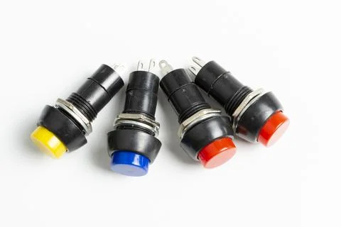 A group of electric buttons on a white background Foto stock