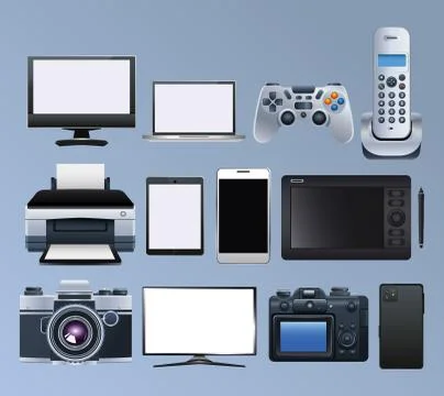 Group of electronic devices set icons Stockillustratie