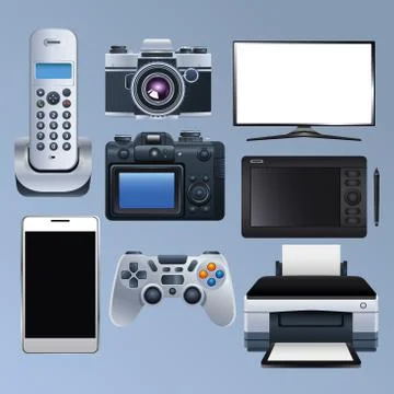 Group of electronic devices set icons Stock Illustration