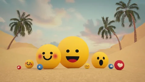 Group of emoticon reactions at the beach 3D render animation Stock Footage 259072376