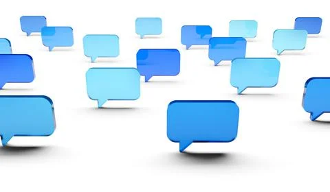 Group of empty blue speech bubbles or balloons over white background with sha 스톡 일러스트